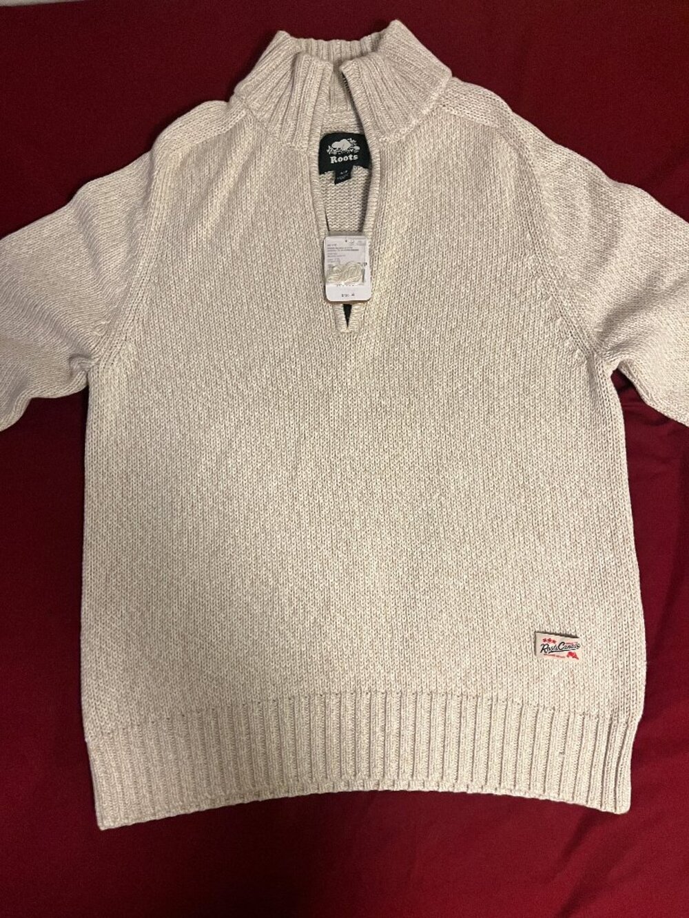 Roots Canada Robson Relaxed Quater Zip Stein Sweater - Small